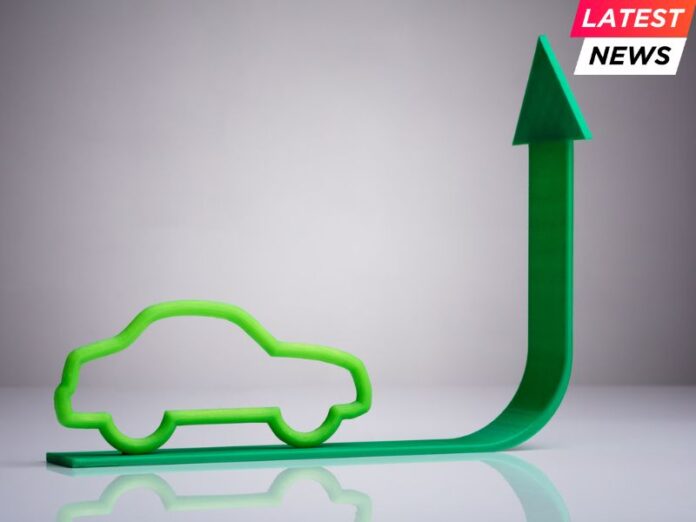Blue Car Driving On Green Upward Arrow Trump raises tariffs