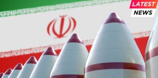 Iran flag in background