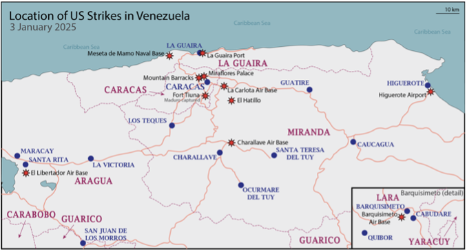Location of US Strikes in Venezuela