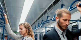 man and woman commuter