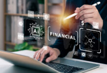Can AI Bridge the Financial Literacy Gap? Businessman using laptop connecting to AI tech financial concept,