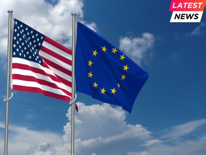 United States of America and European Union Flags Rubio Reassures Europe
