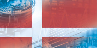 market investment trading financial, coin and denmark flag or Forex for analyze profit finance business trend