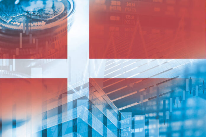 market investment trading financial, coin and denmark flag or Forex for analyze profit finance business trend