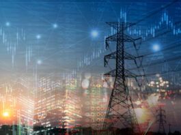 Energy Market Shocks: What Banks and Investors Should Watch Next Market stock graph and information with city light and electricity and energy facility industry and business