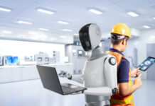Ai Productivity - Automation industry with engineer work with assistant robot