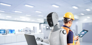 Ai Productivity - Automation industry with engineer work with assistant robot