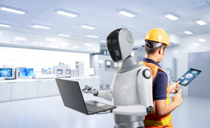 Ai Productivity - Automation industry with engineer work with assistant robot