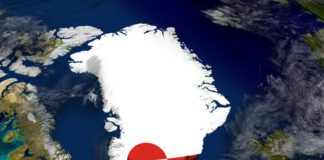 Greenland with embedded flag on Earth