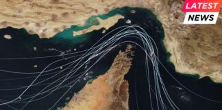 Satellite view of the Strait of Hormuz