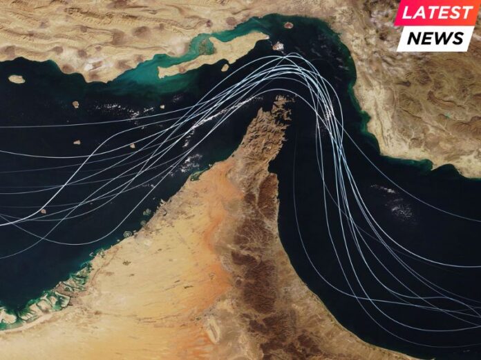Satellite view of the Strait of Hormuz Satellite view of the Strait of Hormuz