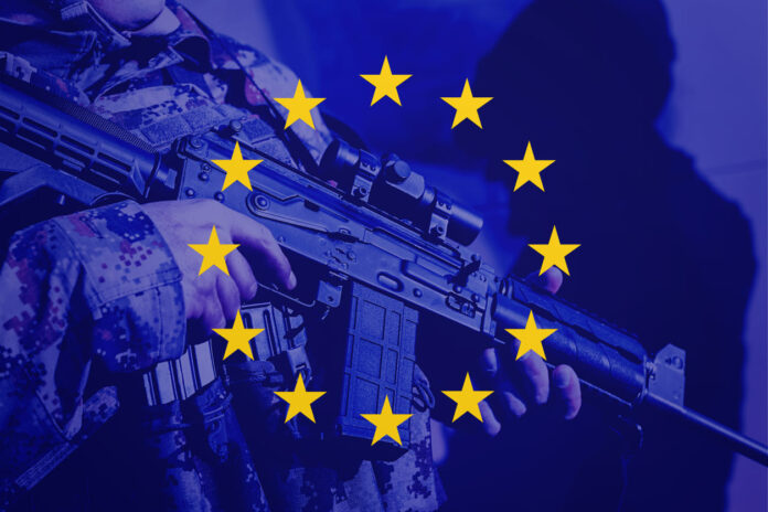European Defense - Soldier with Europe flag