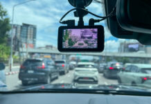 Impact on Road Etiquette: Dash Cams Reviewed Front and rear car dash cam. car video recorder on vehicle front and rear