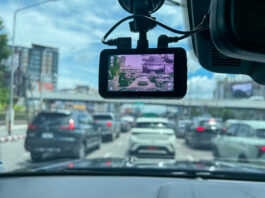 Front and rear car dash cam. car video recorder on vehicle front and rear