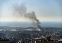 Smoke from Israeli airstrike on Beirut Southern Suburbs, Lebanon amid Hezbollah-Israel