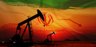 A conceptual overlay of a declining arrow graph symbolizes market trends, geopolitical shifts, and energy production