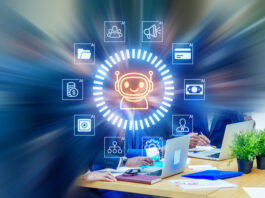 The AI Divide is Already Reshaping Who Holds Power At Work team in the meeting with AI technology support in a business office setting during work hours