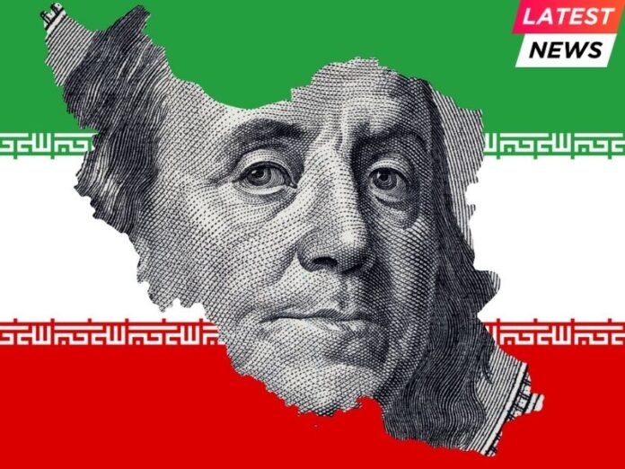 Map of Iran with a fragment of a 100 dollar bill