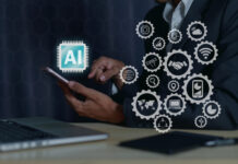 Business people are using AI technology, artificial intelligence, planning strategies. and business development Using a mobile smartphone on a global network. AI Adoption Business Transformation