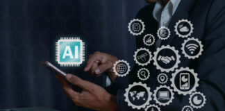 Business people are using AI technology, artificial intelligence, planning strategies. and business development Using a mobile smartphone on a global network. AI Adoption Business Transformation