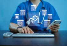Agentic AI Will Test Every Healthcare Workflow Medical professional using laptop with AI icons, checklist and healthcare technology interface, symbolizing artificial intelligence in medicine, smart data management, digital healthcare innovation.