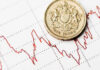 The British Growth Model: Political Economy, Governance, and Stagnation UK GDP. One pound coin on fluctuating graph.