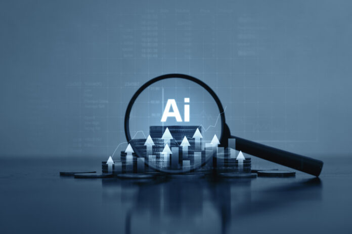AI Finance, growing business concept related to finance Improvements increase profits moving forward. Financial market success goals With AI technology AI search financial products