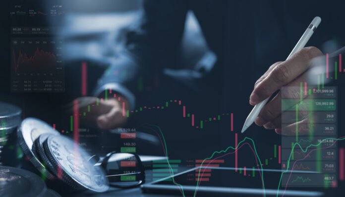 Business analysis, businessman using stylus on tablet with stock market charts, financial data and coins, analyzing investment trends and trading performance. Investors Navigate the Mainstream Rise of Digital Assets